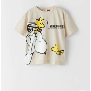 Zara X Peanuts Very Rare Cream Graphic Peanuts Snoopy & Woodstock Tee New